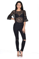 Black Lace Bell Sleeve Top