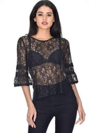 Black Lace Bell Sleeve Top