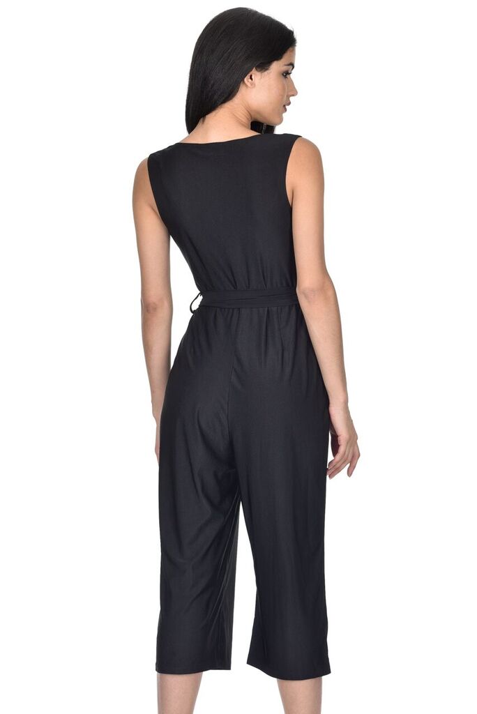 Black Slinky Wrap Front Culotte Jumpsuit