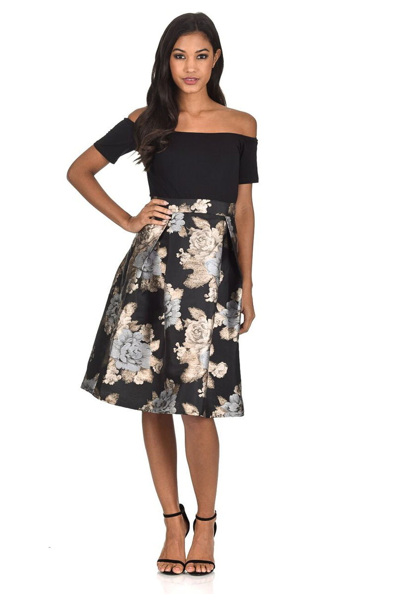 Black and Gold Two In One Floral Skater Dress AX Paris Black and Gold Two In One Floral Skater Dress AX Paris