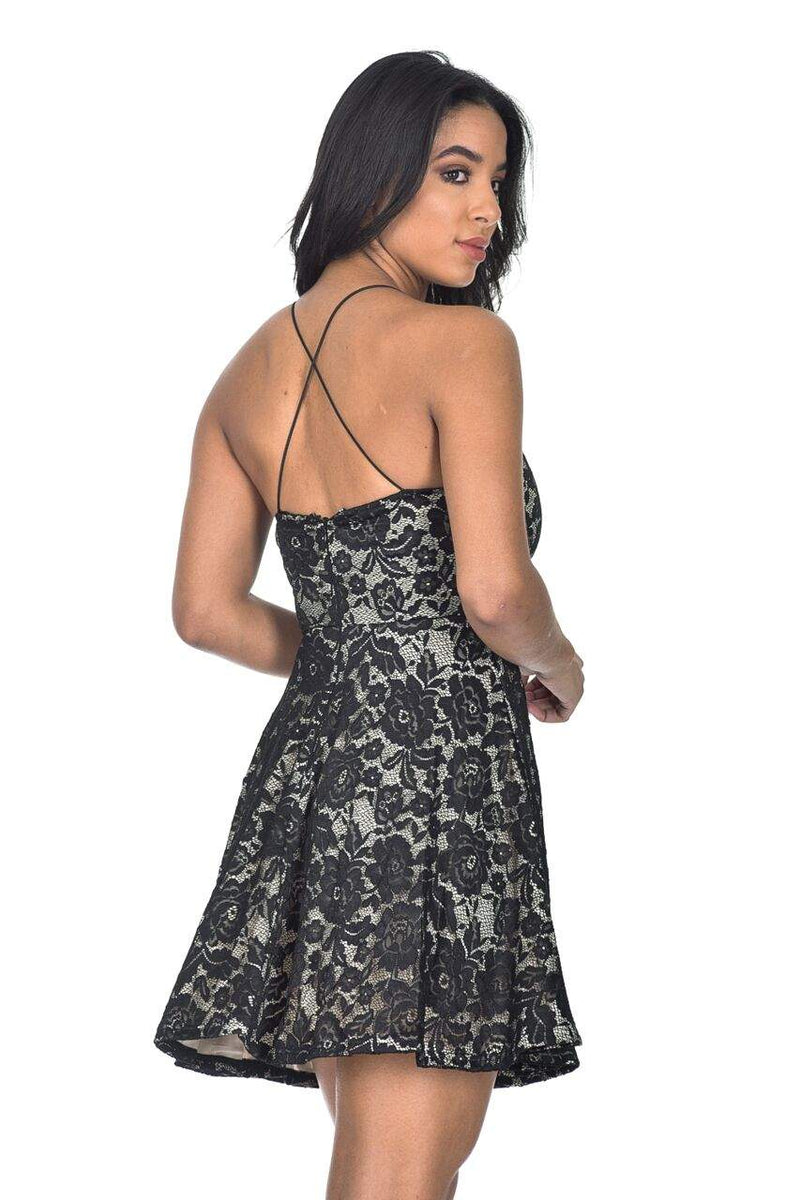 Black and Nude Strappy Skater Dress