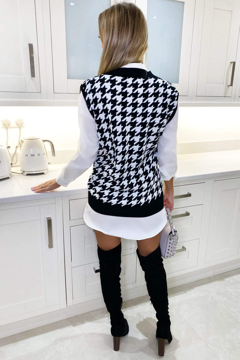 Black and White Dogtooth Knitted Tank Top