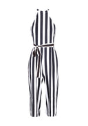 Black and White Stripped Cut in Neck Jumpsuit