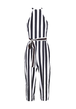 Black and White Stripped Cut in Neck Jumpsuit