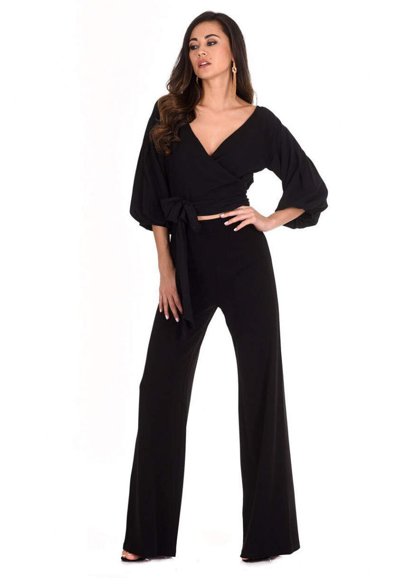 Black Flared High Waisted Trousers