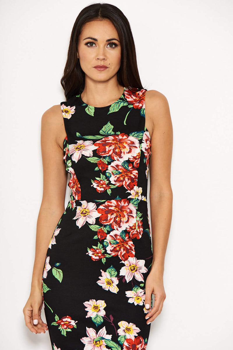 Black floral bodycon dress hot sale