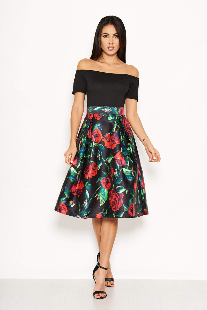 Black Floral Skater Dress