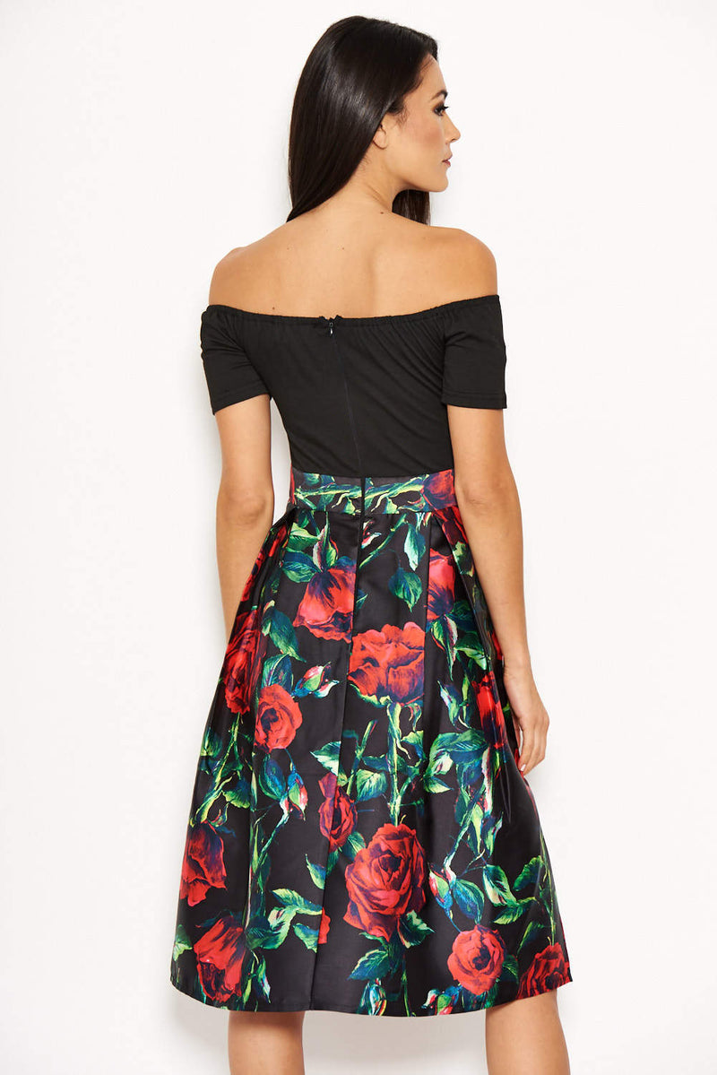 Black Floral Skater Dress