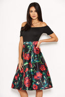 Black Floral Skater Dress