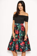 Black Floral Skater Dress