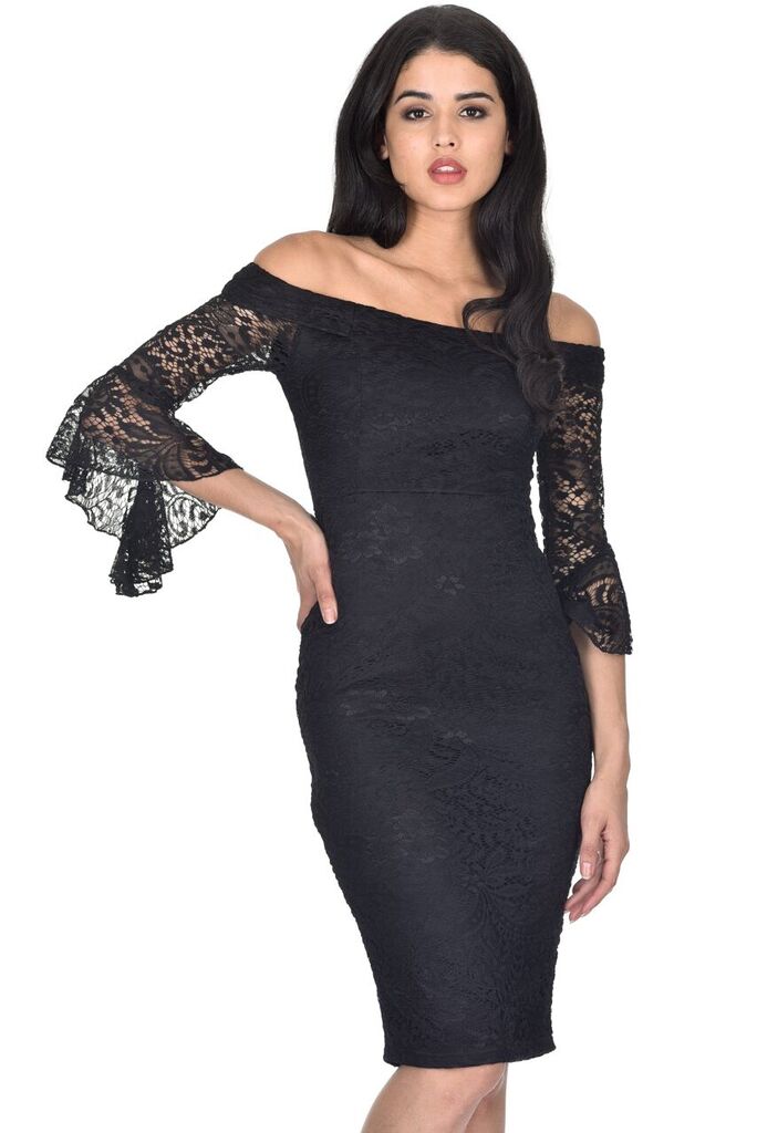 chinese dress ladies Black Bardot Lace Dress – AX Paris
