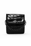 Black Chain and Strap Croc Mini Bag