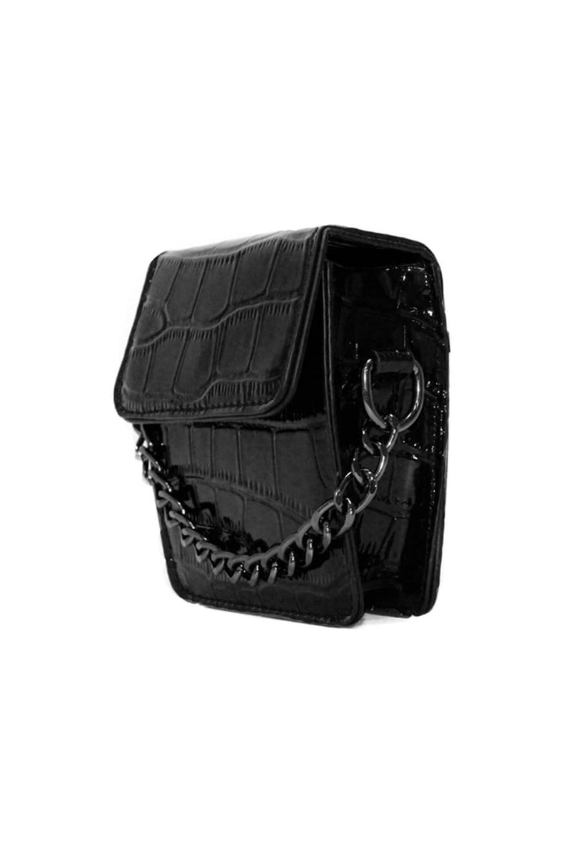 Black Chain and Strap Croc Mini Bag