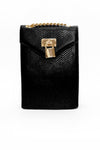 Black Faux Snake Lock Rectangle Bag