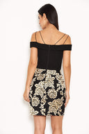 Black Floral Brocade Bodycon Dress With Delicate Straps