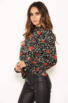 Black Floral High Neck Top