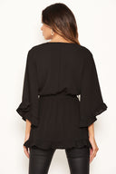 Black Frill Wrap Top