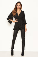 Black Frill Wrap Top