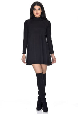 Black Knitted Mini Swing Dress
