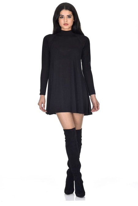 Black Knitted Mini Swing Dress