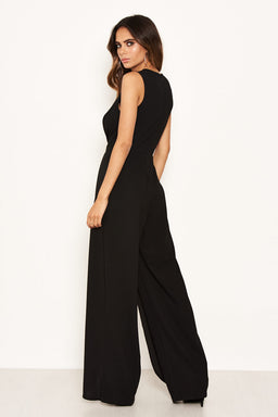 Black Knot Front Wide Leg Jumpsuit