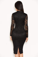 Black Lace Midi Dress With Long Sleeves