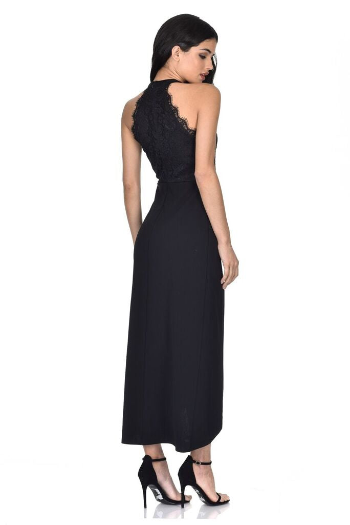 Black Lace Overlay Wrap Maxi Dress