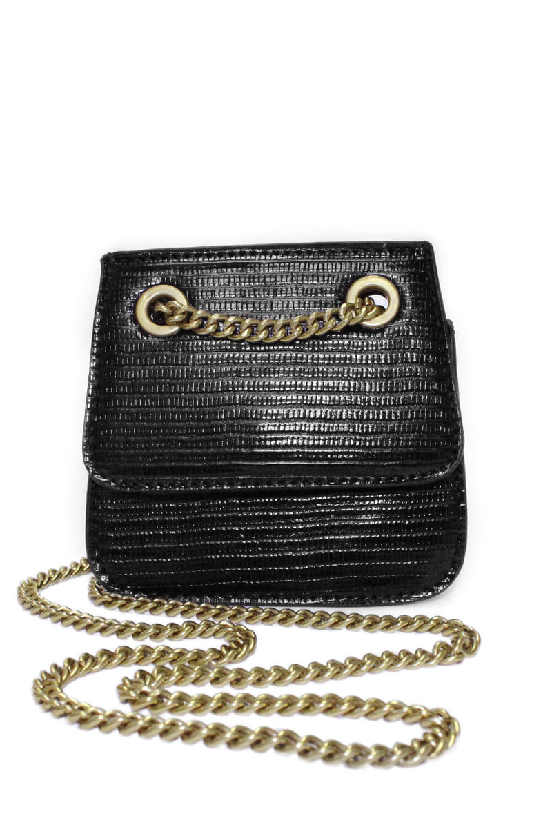 Black Mini Textured Chain Strap Bag