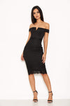 Black Notch Front Lace Detail Midi Dress