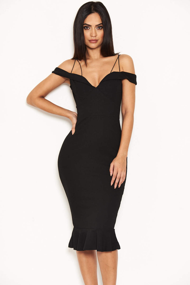 Black Off The Shoulder Strappy Fishtail Dress