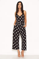 Black Polka Dot Tie Waist Jumpsuit