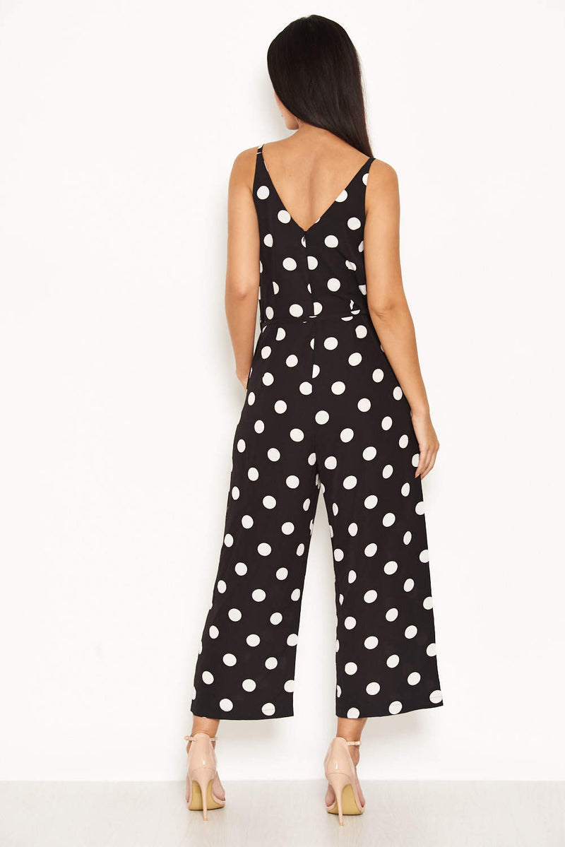 Black Polka Dot Tie Waist Jumpsuit