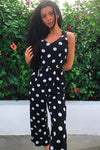 Black Polka Dot Tie Waist Jumpsuit