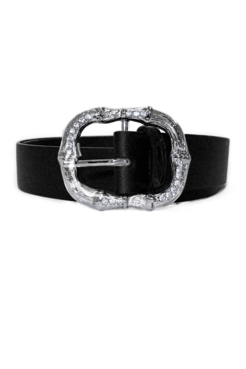 Black Western Style Diamante Buckle Belt