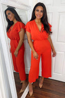 Blood Orange Frill Sleeve Wrap Jumpsuit