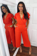 Blood Orange Frill Sleeve Wrap Jumpsuit