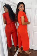 Blood Orange Frill Sleeve Wrap Jumpsuit