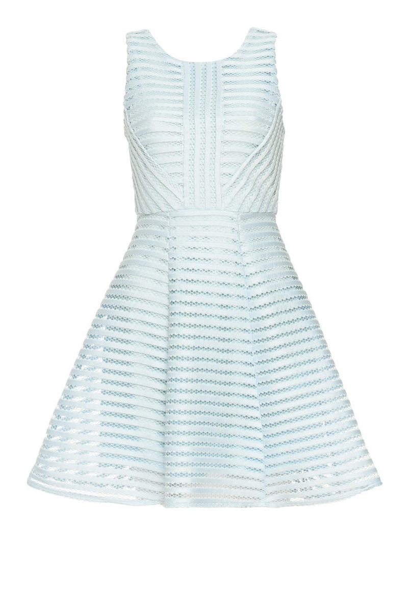 Blue A Line Dress With Mesh Detail