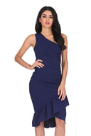 Navy Asymmetric Side Ruched Dress