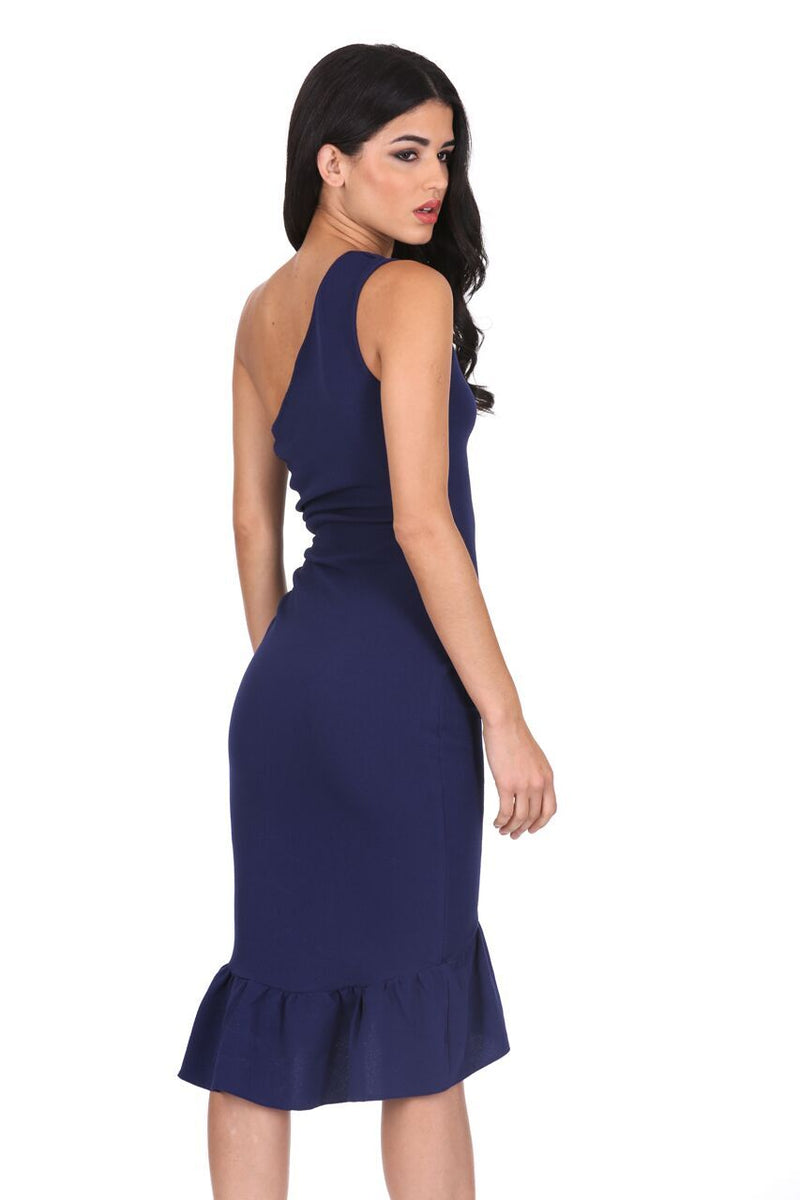 Navy Asymmetric Side Ruched Dress