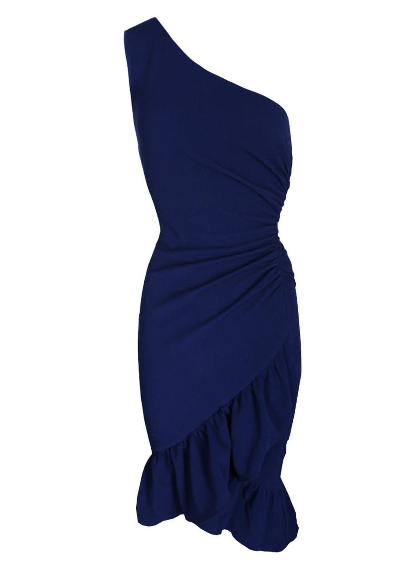 Navy Asymmetric Side Ruched Dress