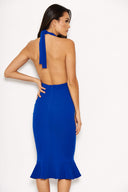 Blue Backless Fishtail Midi Dress