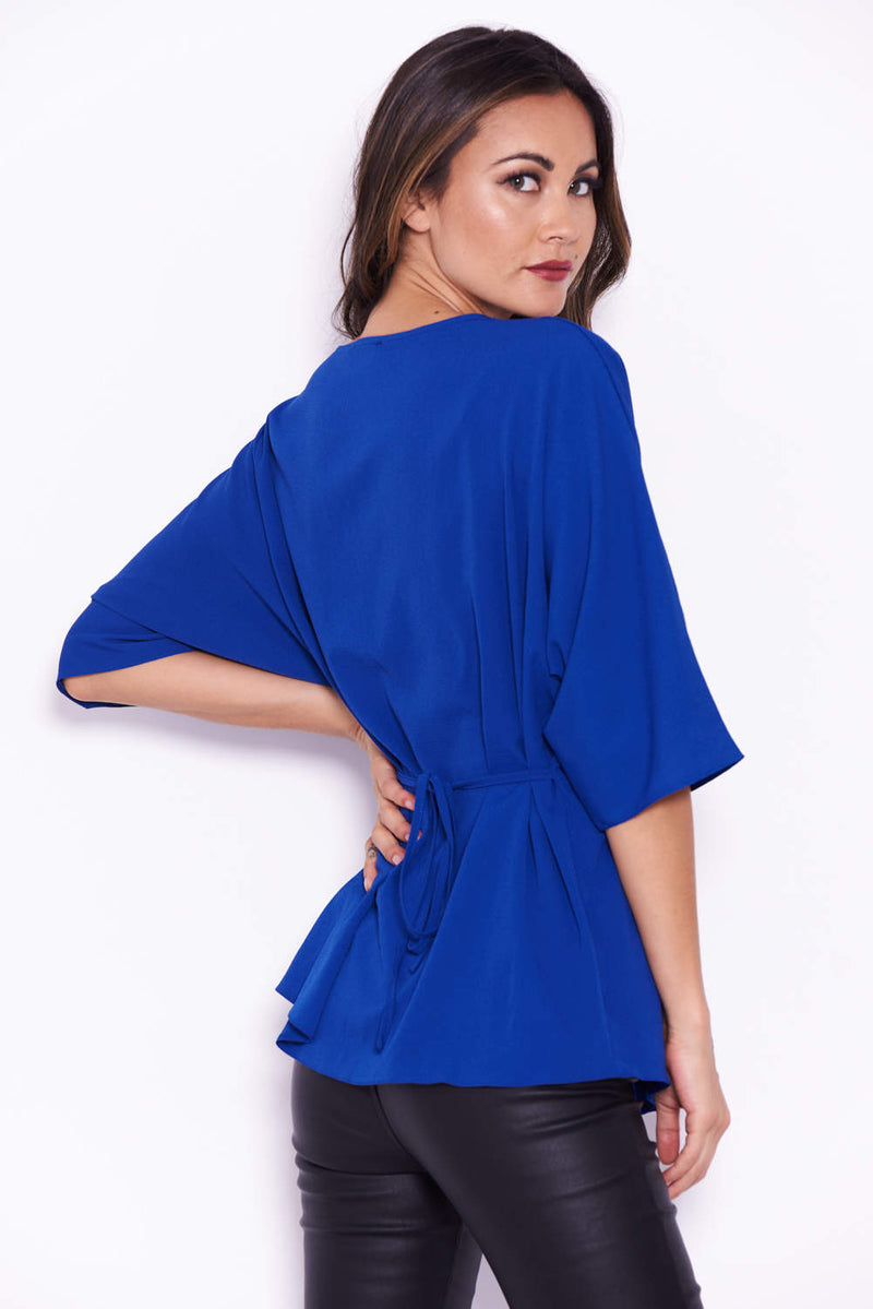 Blue Belted Waist Top