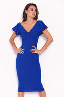 Blue Bow Front Midi Dress