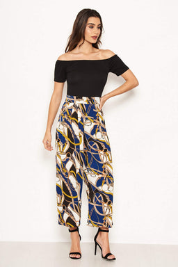 Blue Chain Print Bardot Jumpsuit