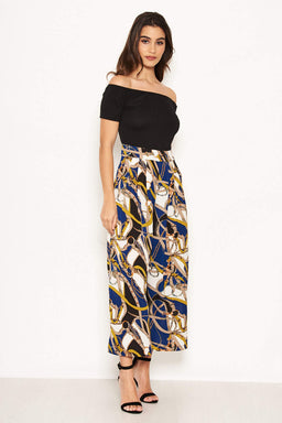 Blue Chain Print Bardot Jumpsuit