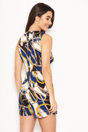 Blue Chain Print Front Knot Playsuit