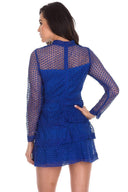 Blue Crochet Long Sleeved Dress