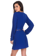 Blue Crochet Waist Long Sleeved Dress