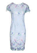 Blue Floral Detail Crochet Midi Dress